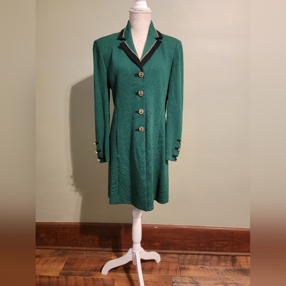 St. John Collection Green Coat with Black Trim
